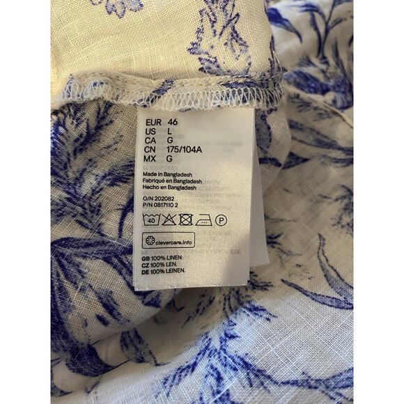 H&M BLUE AND WHITE LINEN BLEND WRAP TOP WOMENS SZ LARGE - Picture 5 of 5